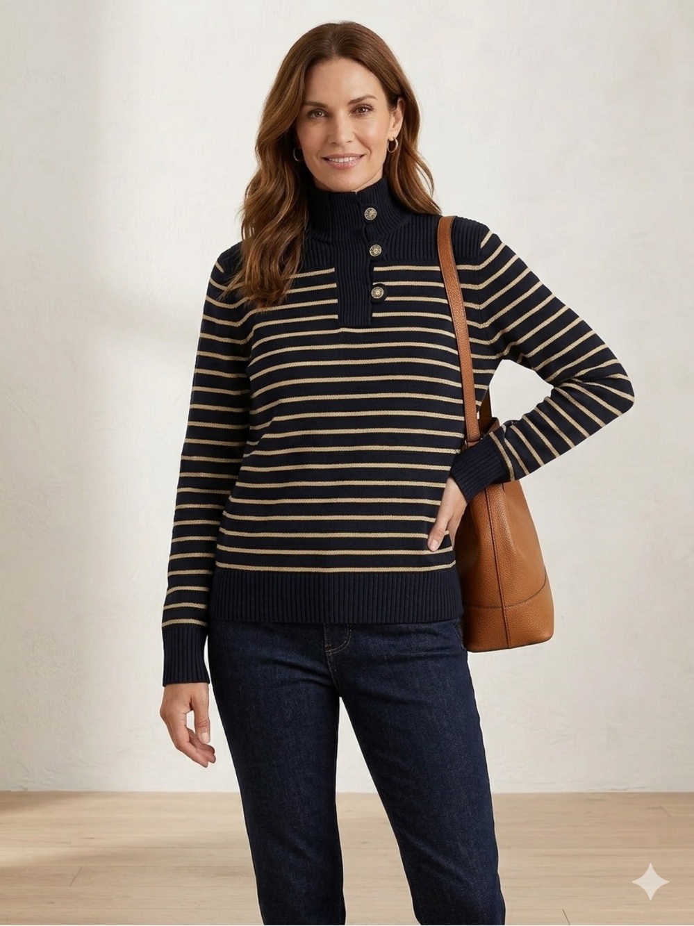 Lauren Ralph Lauren Women's Striped Sweater Black Gold Metallic Button L